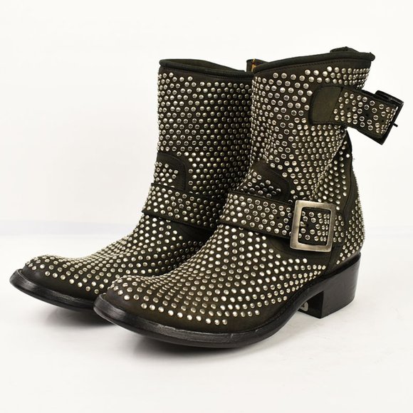 OLD GRINGO Black Studded Leather Buckle Booties 7.5B NEW